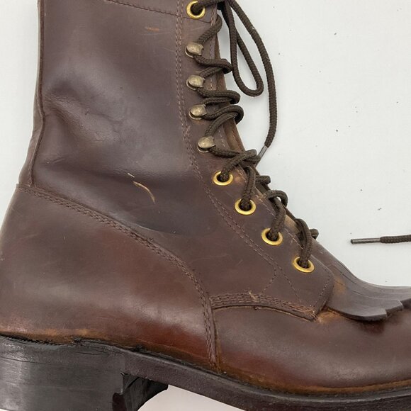 VTG Biltrite Golden Rebel 5 Brown Leather Lace-Up Boots FringeCountry Equestrian - Picture 13 of 14